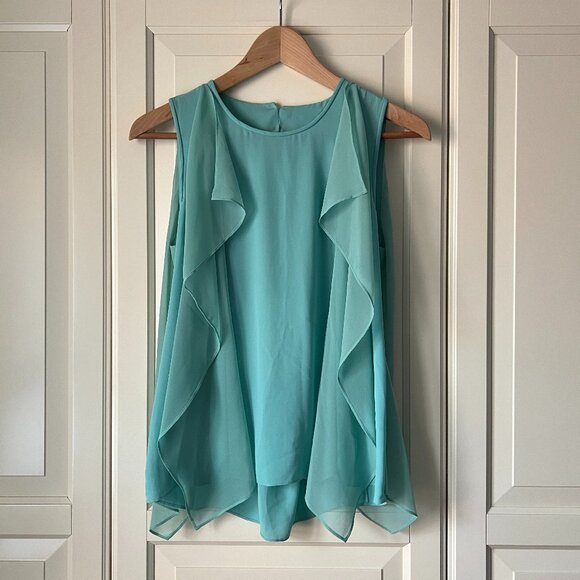 NWT BCBGMAXAZRIA Ivorie Open Back Flowy Sleeveless Blouae - Light Aqua - Picture 1 of 6